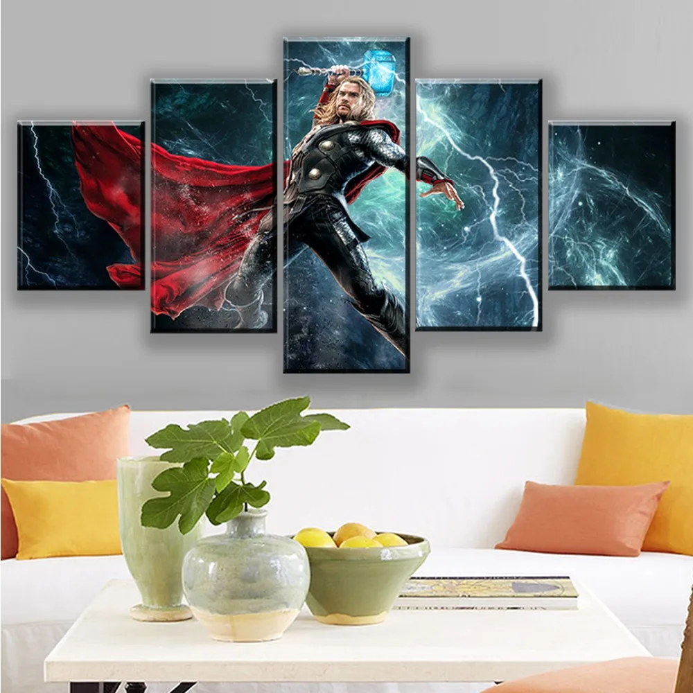 

Canvas Art 5 Piece HD Pictures Manway Movies Avengers Odinson Thor Painting Modern Wall Art Module Poster Home Decoration Frame