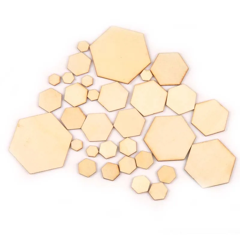 

50pcs Hexagon Shape Wood Slices For Craft Scrapbooking Home Decor Accessories Natural Wooden Ornaments 10/20/30/40/50mm M2132