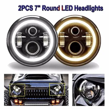 

7 Inch Led Headlights Halo Headlamp Angle Eyes with Hi/Lo Beam and Daytime Running Light for Jeep Wrangler JK TJ LJ CJ Hummer