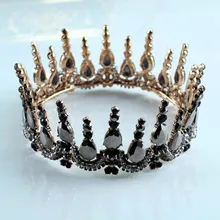 Vintag барокко Черный Кристалл Золото Стразы Полный Круглый тиара и корона головной убор украшения для волос женские свадебные аксессуары для волос