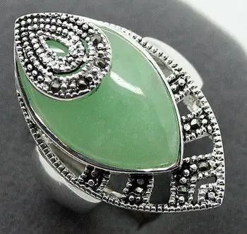 

elegant lady's Natural Light Green Natural jade Marcasite 925 & Sterling Silver Ring Sz 7/8/9/10