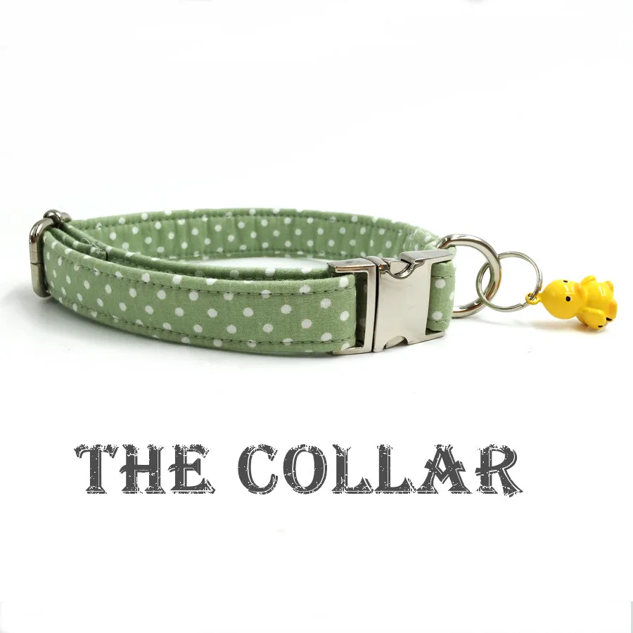 the green dot dog collar with bell personal custom pet pupply designer