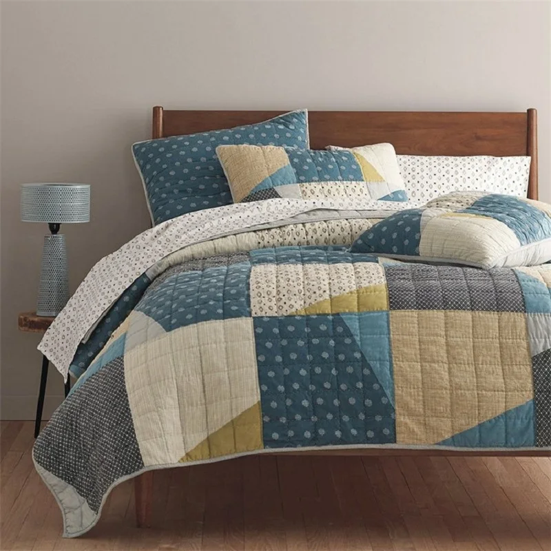 buy CHAUSUB Handmade Patchwork Quilt Set 3PCS Washed Cotton Quilted Bedspread American Bed Cover Quilts King Size Coverlet Set