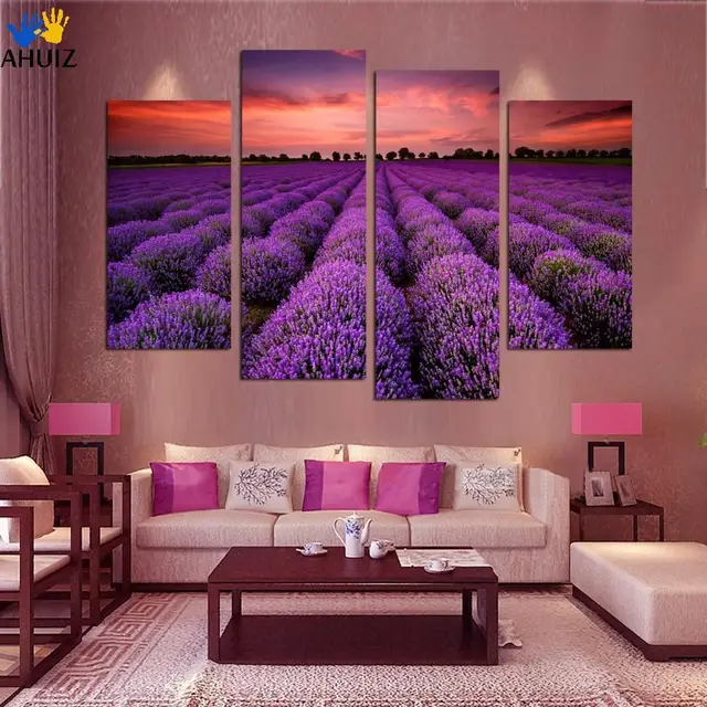 4 Piece Free Shipping Modern Wall Art Home Decoration Purple Lavender
