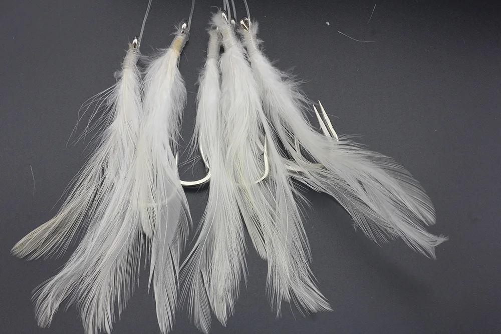

MACKEREL FEATHERS WHITE - 6 HOOK SEA FISHING TRACE White Feathers fishing mackerel lures sea pollack cod