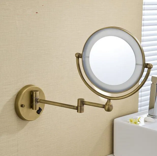 Led Antique Brass Cosmetic Mirror Wall Mounted Bathroom Beauty Mirror
