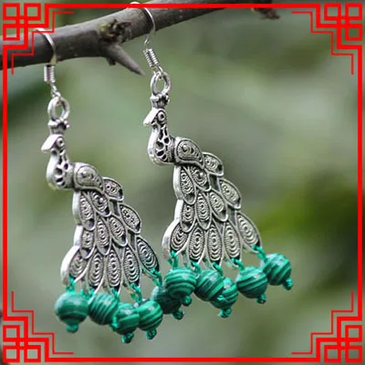 

peacock dangle earrings New Original Ethnic earrings, bohemian National flavor vintage earrings green