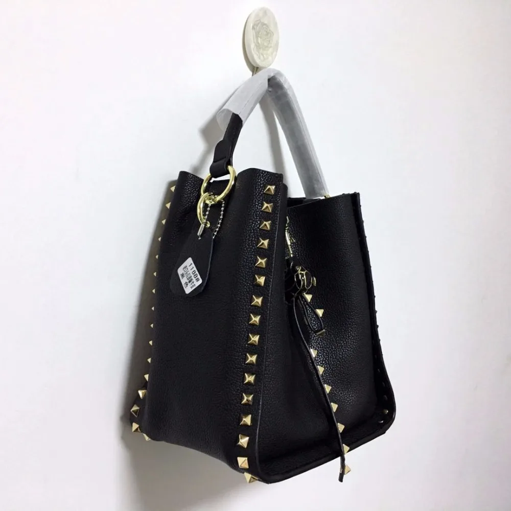 2017 Winter Autumn Famous Brand Designer Women's Bucket Bag Genuine Leather Ladies Handbag Rivet Female Shoulder Bag Small (1)