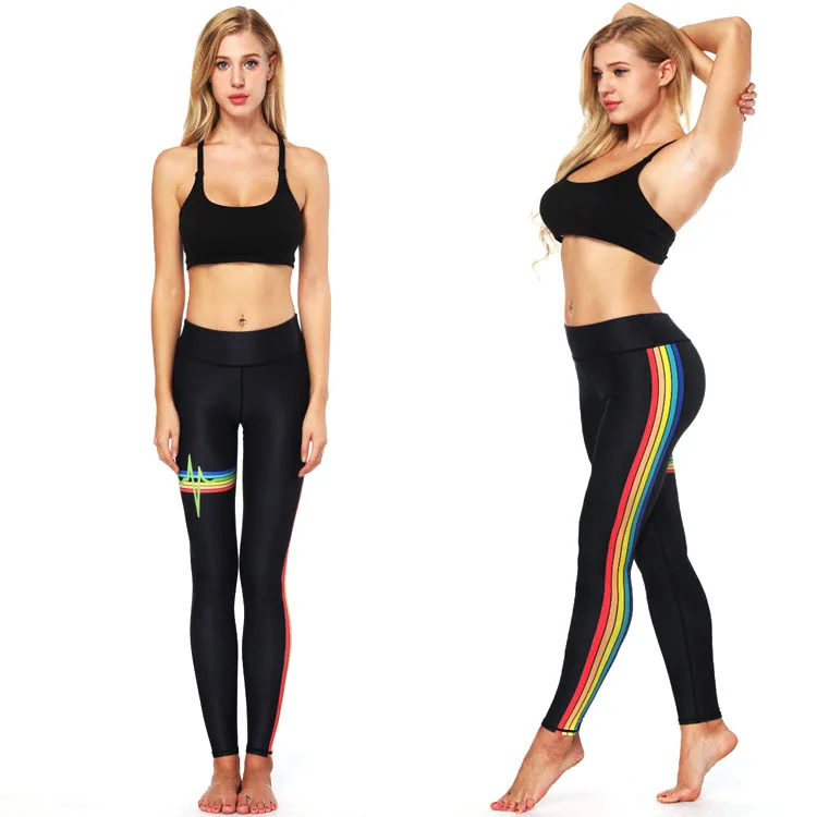 

Autumn New Products, Musical Wave Digital Printing Leggings, Rainbow Yoga Nine Pants