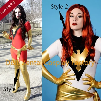 

Free Shipping DHL Wholesale Amazing X-Men Red And White Phoenix Superhero Zentai Catsuit Costume For Woman Halloween Costume