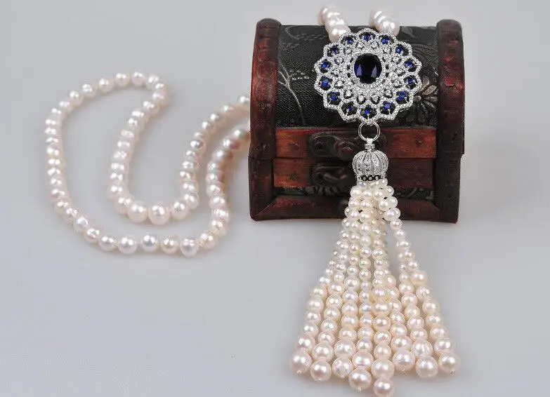 

28" 9-10mm round white pearl necklace pendant