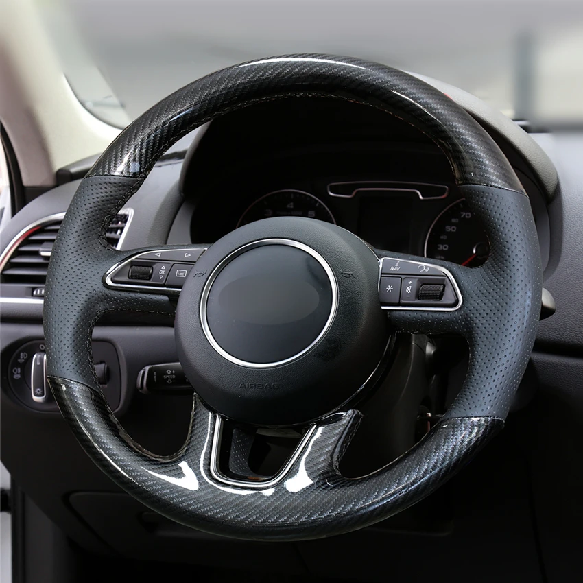 

OLPAY Comfortable Black Leathe PU Carbon Fiber Car Steering Wheel Wrap Cover for Audi Q3 2015-2018 Q5 2013-2017 Q7 2012-2015