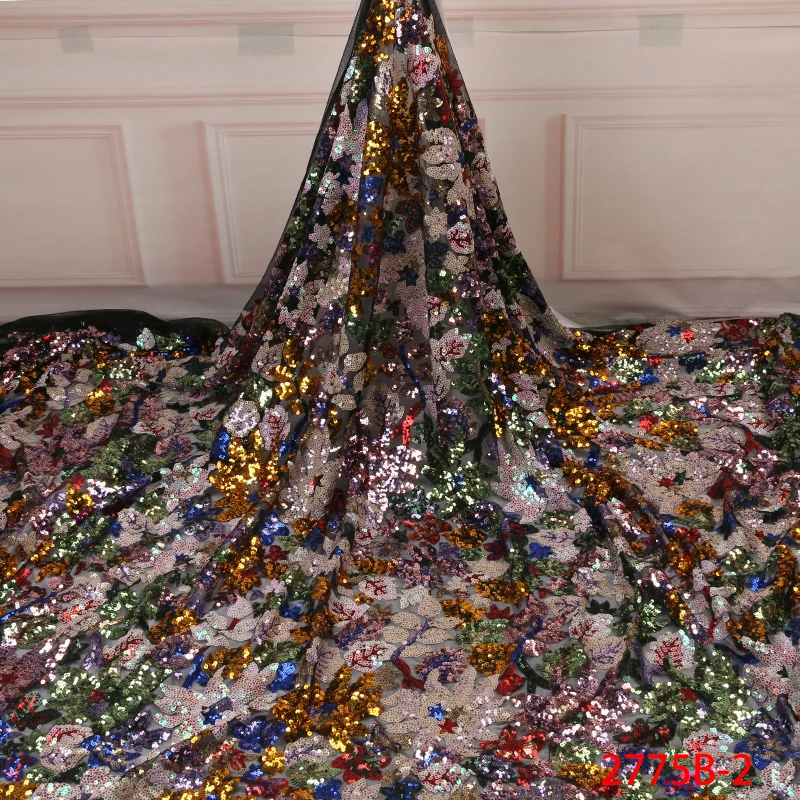 

High Quality Sequins Laces Fabrics Embroidery African Tulle Mesh Lace Fabric with Sequins Net Lace for Wedding 5 Yards APW2775B