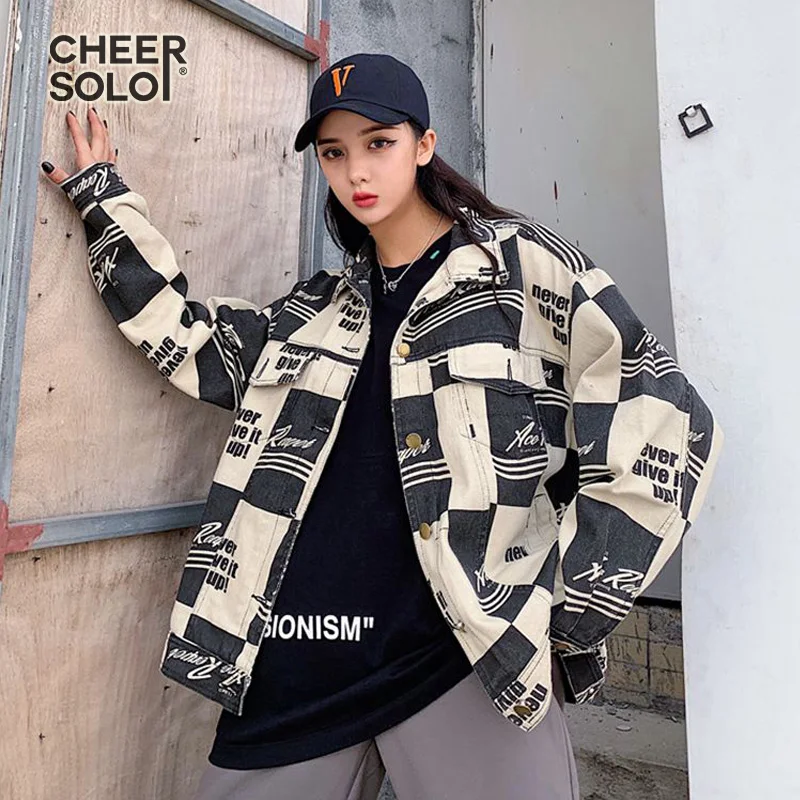 

CheerSolo Harajuku Streetwear Denim Jacket Women Oversized Coats And Jackets Jean Jacket Womens Plus Size Fashions