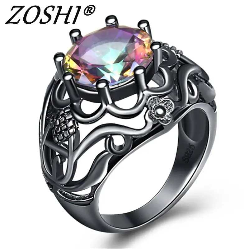 Уникальные винтажные черные кольца ZOSHI для женщин большие красочные циркониевые