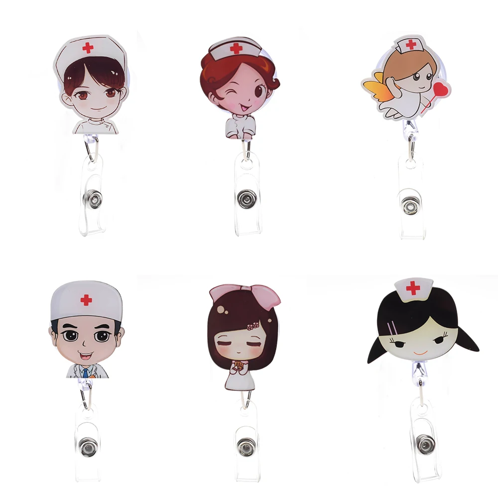

1Pc Cute Cartoon Mini Retractable Badge Reel Student Nurse Exihibiton Pull Key ID Name Card Lanyards Badge Reel Holder Clip