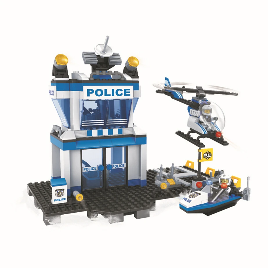 Супер Воды полиция command center station building block полицейский вертолет лодка кирпичи