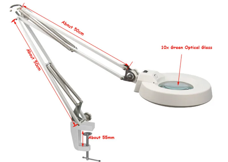220V 10X большой зажим-на зеленом оптическом стекле увеличительное стекло флуоресцентная лампа Складная лупа для PCB точной проверки части