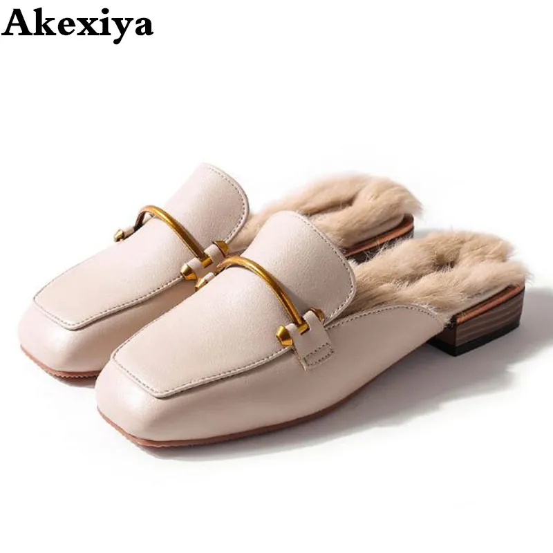 Mules L Einzelne Pelz Herbst Komfortable Flache 2018 Mode Hausschuhe Frauen Frau Schwarzapricot Winter Schuhe ssig yvw80OmNn