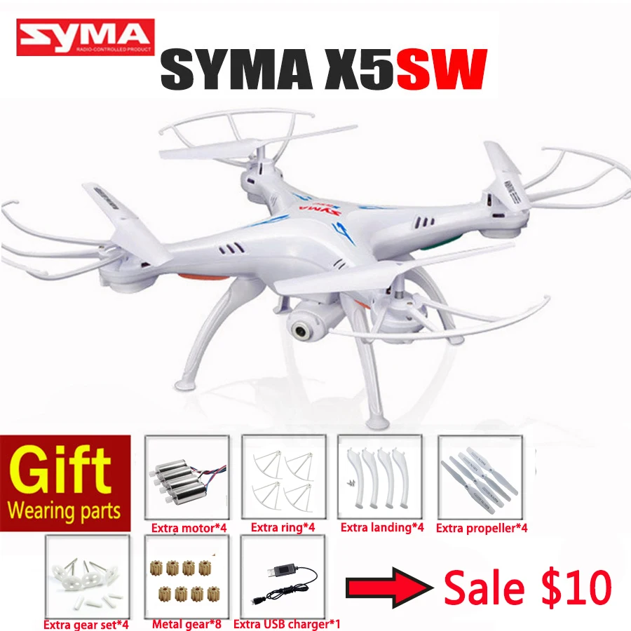 

Best Toys SYMA X5SW 2.4G 4CH RC Drone With Camera FPV WIFI Real Time Video CMA RC Quadcopter Helicopter Gift Extra Battery Motor