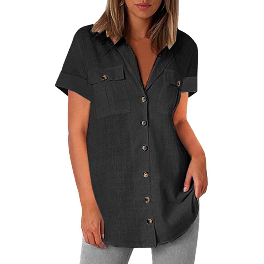 Vantage Women Loose Short Sleeve Buttons Down Cotton Linen Shirt With  Pockets Ladies Summer Blouses And Tops Chemisier Femme 2# - AliExpress  Women's Clothing