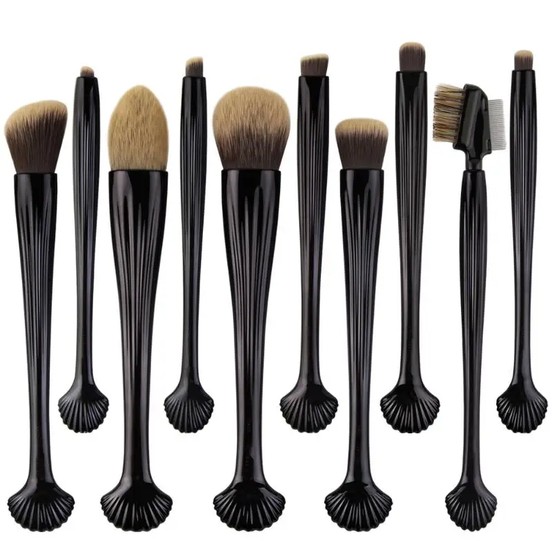 

10pcs/Set Shell Makeup Brushes Cosmetic Foundation Eyeshadow Eyebrow Powder Contour Concealer Lip Blending Cosmetic Brush Tools