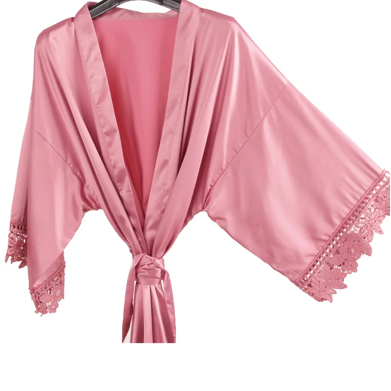 Bride Bridesmaid Lace Silky Satin Loungewear Monring robe women sleepwear bride robes A9007