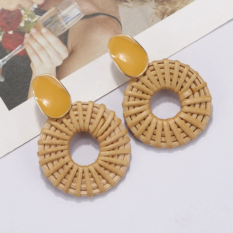 AENSOA Multiple 2019 Korea Handmade Bamboo Braid Pendent Drop Earrings New Fashion Rattan Vine Knit Long Earrings For Women Girl