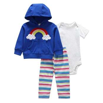 

100% Cotton Stripe Coat Letters Long Sleeved Newborn Baby Boy girl Climbing Clothes Romper +Trousers 3 Piece Clothes Baby's Sets