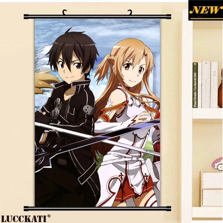 40X60 см Sword Art онлайн Sao Asuna Kazuto kirito, мультяшное художественное искусство, Настенная картина, прокрутка, холст, живопись, плакат