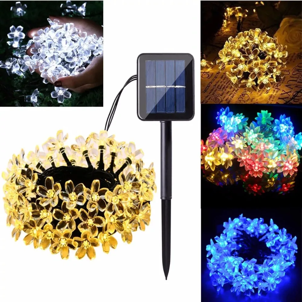 

Solar Powered Led Sakura Cherry Flower Outdoor LED Fairy Lights for Festival Christmas Halloween Party Wedding Decoration