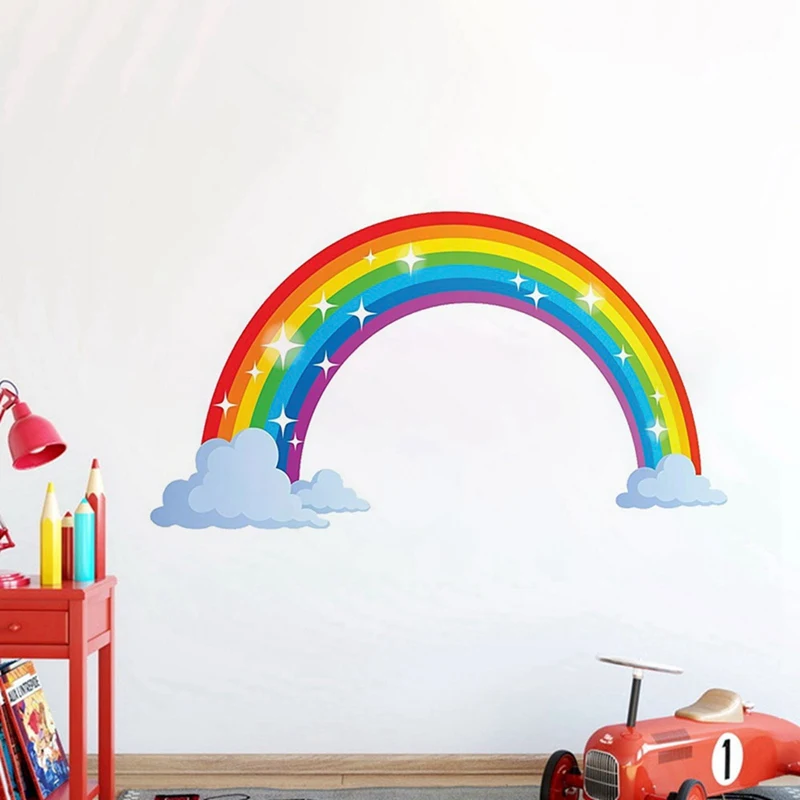 Large PVC Rainbow Wall Sticker Kids Bedroom Nursery Window Decals Vinyl Art Murals Adhesive Wallpaper DIY Ho Decoration