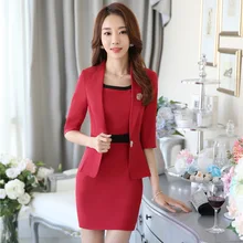 Весна Лето Формальные женские платья костюмы для женщин деловой костюм Блейзер и куртка наборы красный офисный стиль униформа