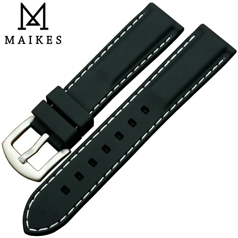 Ремешок для часов MAIKES из черного силикагеля 20 мм 24 резиновый высокого
