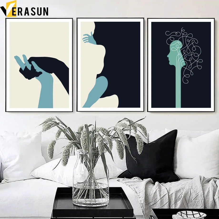 Lovers Couple Hugging Holding Hand Wall Art Canvas Painting Nordic