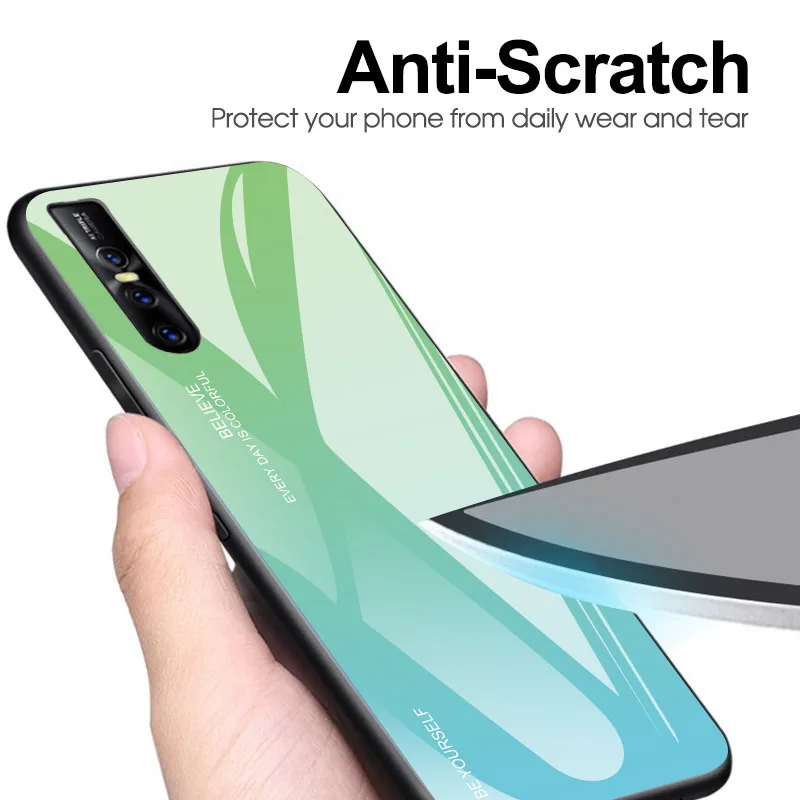 For VIVO V15 Pro Phone Case Gradient Tempered Glass Hard Case Soft TPU Silicone Frame Hard Glass Back Cover for VIVO V15
