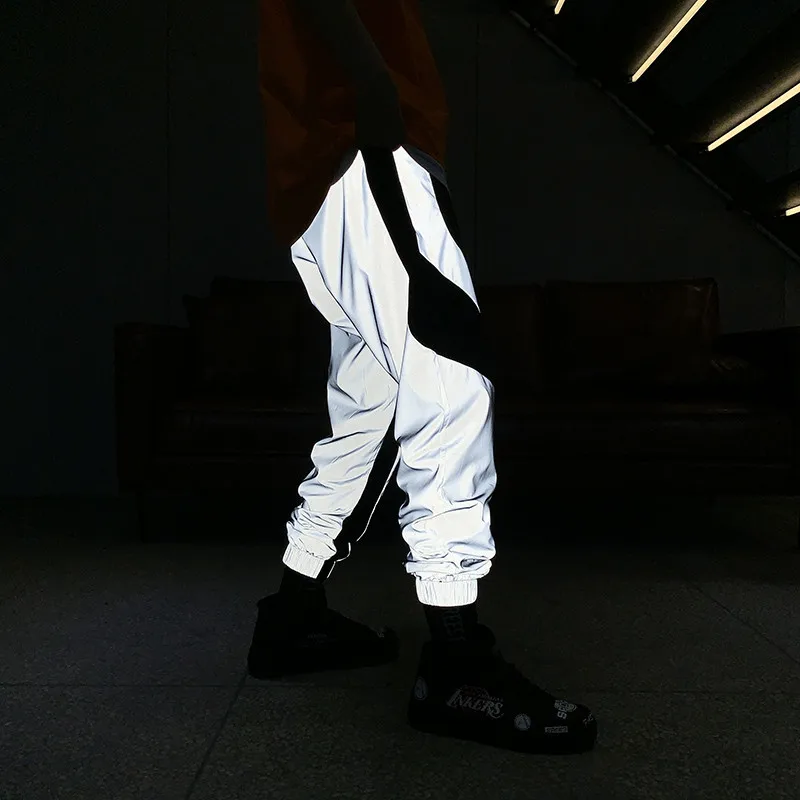 Online Riinr 2019 nuevo verano para hombres y mujeres pantalones de chándal Flash reflectantes Joggers Hip Hop Dance Show Party Night Jogger pantalones holgados