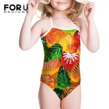 Brand Candy Color Print Girls Swimwear Baby Kids Swimwears Bandage One-piece Infantil Swimsuits Children Girl for 3-8 years