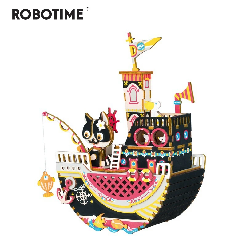 

Robotime New Arrival DIY 3D Fishing Kitty Wooden Puzzle Game Assembly Moveable Music Box Toy Gift for Children Kids Adult AMD42
