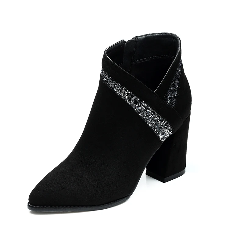 Модные женские ботинки; обувь с острым носком на молнии; однотонная замшевая обувь; женские ботильоны martin; CH-A0118