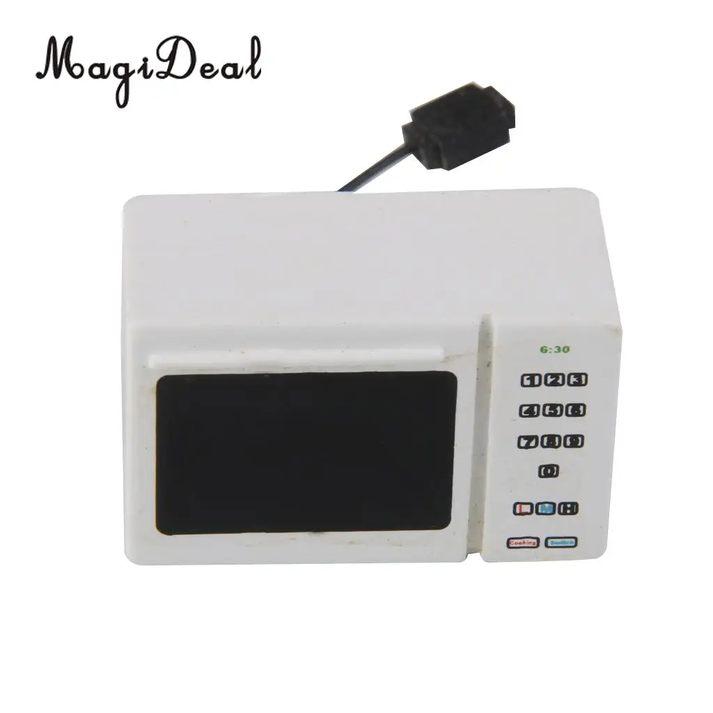MagiDeal 1Pc White Wooden Microwave Oven for 1/12 Dollhouse Kitchen Cooking Miniature Cookware Kitchenware Kids Role Play Toy