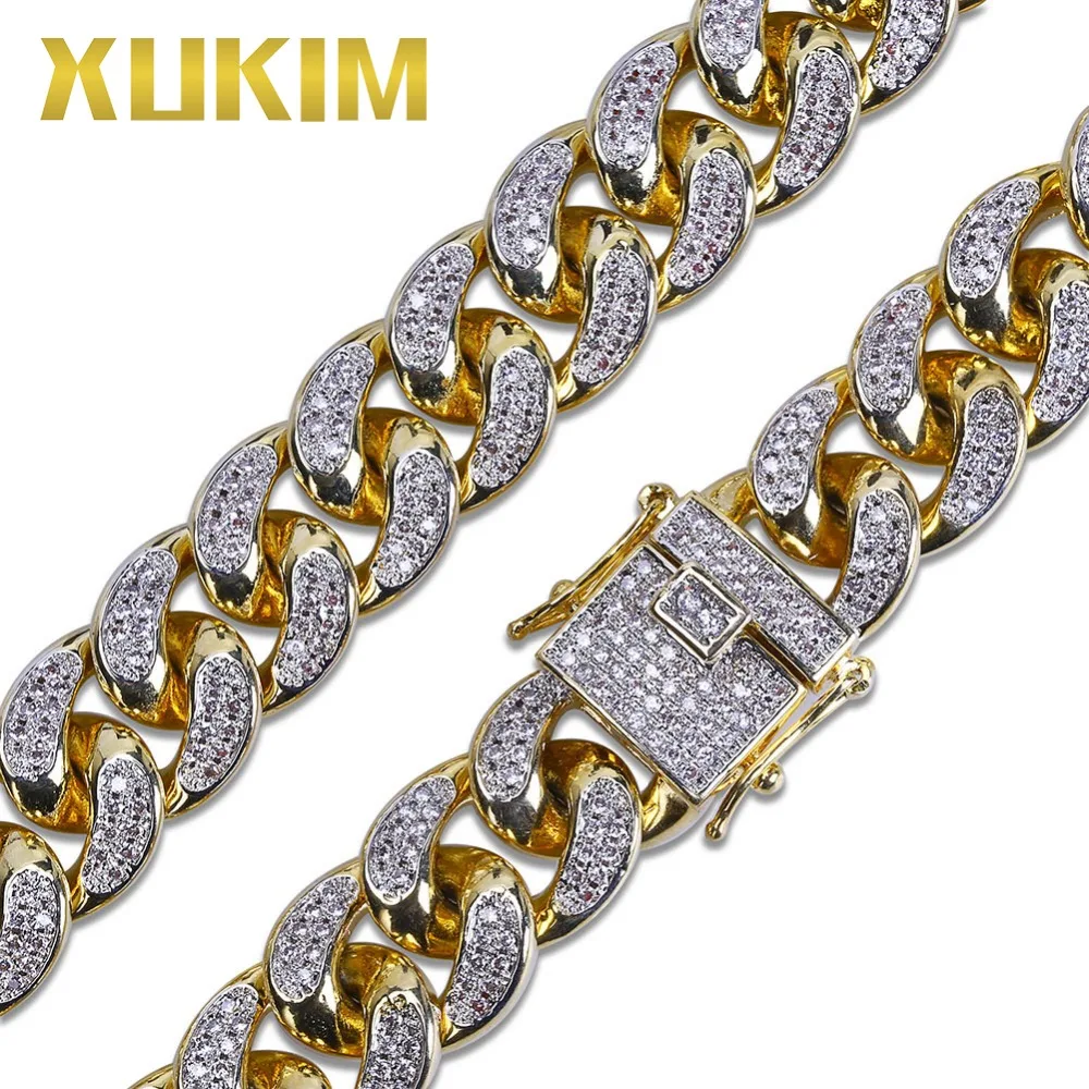 Xukim ювелирные изделия 13 мм AAA CZ ледяной золотой цвет Miain Снаряженная кубинская