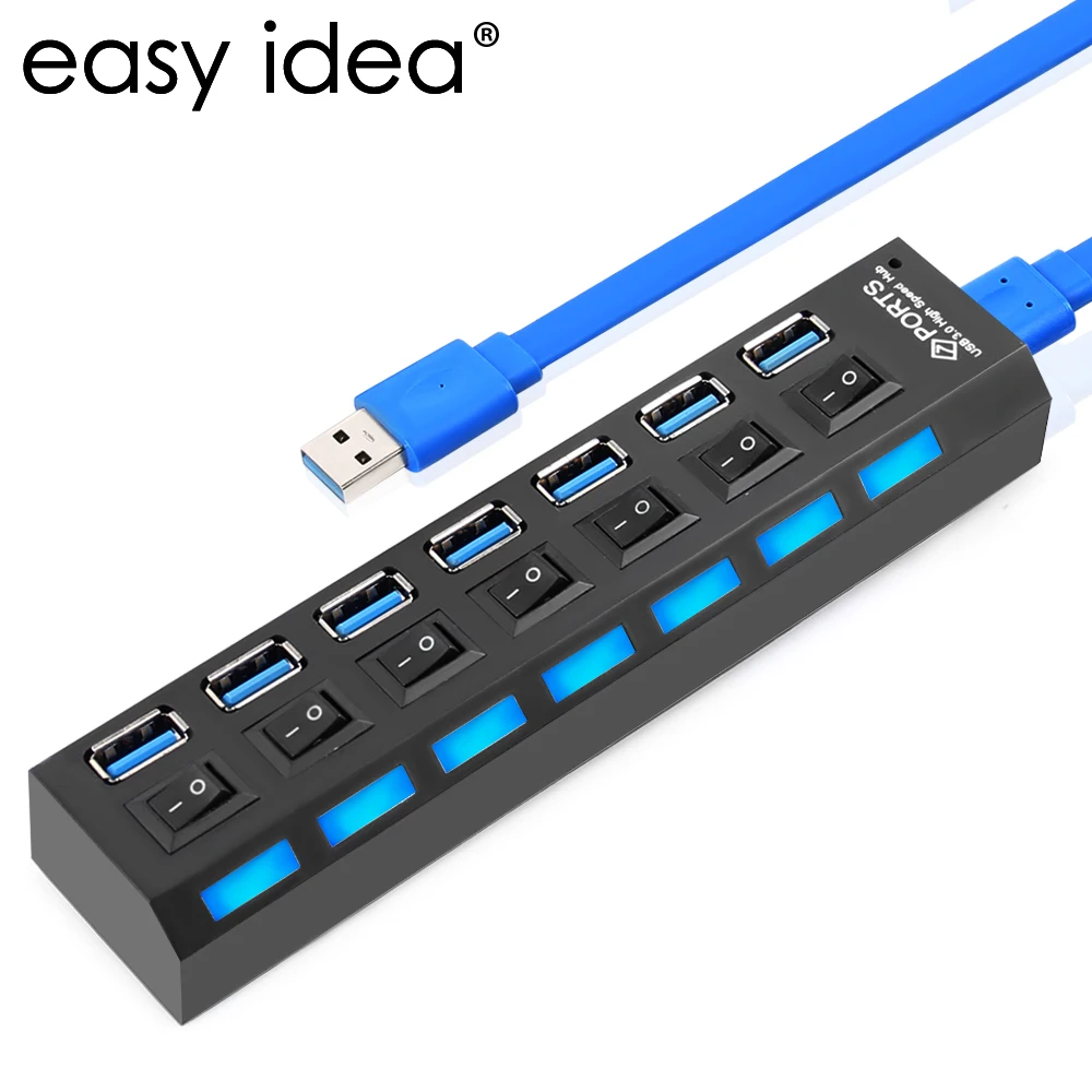 

EASYIDEA Super Speed USB Hub 3.0 7 Ports Hub USB Splitter Adapter With ON/OFF Switch USB 3.0 Hub For Tablet Laptop Notebook