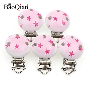 

5Pcs Wooden Metal Baby Pacifier Clips For Holders Round Clasps Suspender Children Garment Accessories 29x45mm