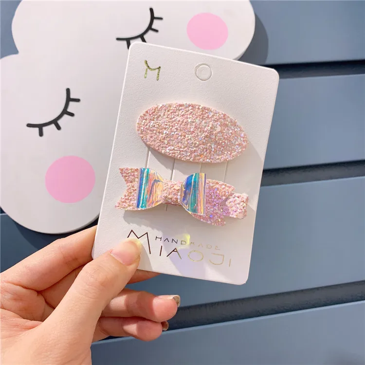 Light pink 2 шт. новые модные заколки для девочек Блестящий Радужный бант заколки для волос детские круглые заколки для волос головные уборы женские Haar аксессуары R41 - Цвет: Light pink