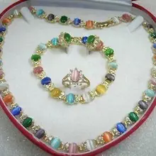 Благородство натуральный Vogue Многоцветный Ожерелье с опалом браслет серьги кольцо(6-9#) набор(коробка) град серебро-ювелирные изделия