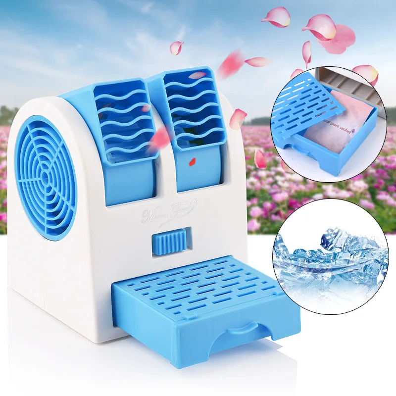 

USB Mini Portable Air Conditioner Humidifier Purifier USB Mini Desk Fan Leafless Dual Port Air Conditioning Fan Aroma humidifier