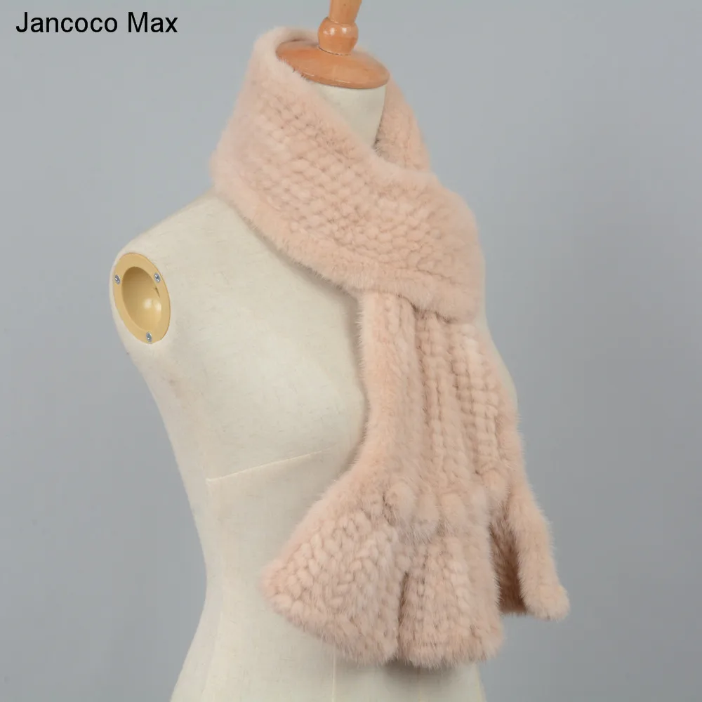 Jancoco Max натуральный вязаный норковый мех шарф Женская мода Высокое качество меховая Шаль Зима теплая Новинка S7126