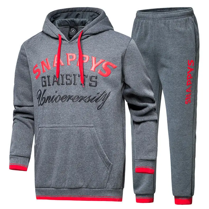 2019 Cotton Men Sets High Quality Hooded Pullover Tracksuit Male Sweatshirt Men Sportswear Suits Youth Sweatshirts+Sweatpants 04