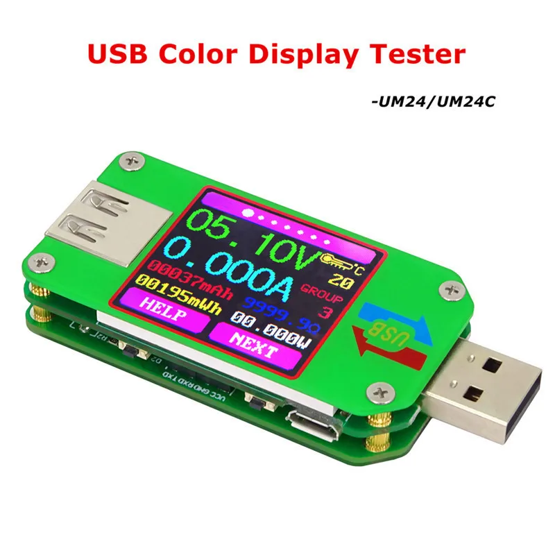 

UM24 UM24C USB 2.0 Color LCD Display Tester Voltage Current Meter Voltmeter Amperimetro Battery Charge Measure Cable Resistance